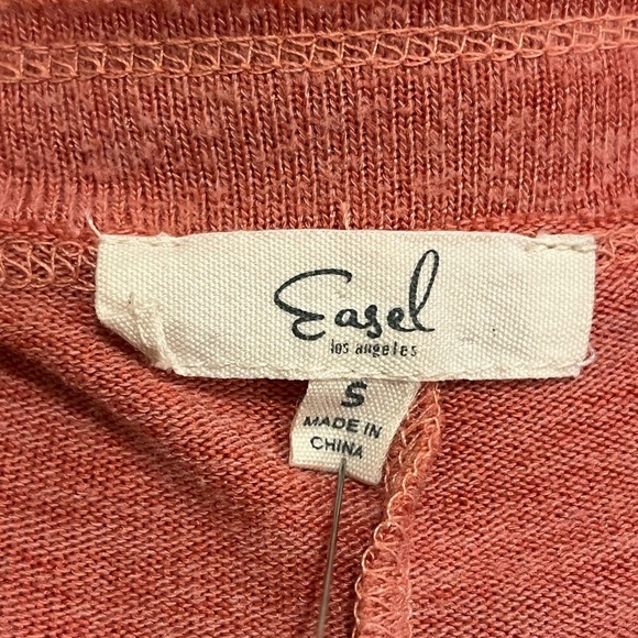 Easel Dark Apricot Oversized V-Neck Top with raw edge seaming, size Small - Picture 3 of 6
